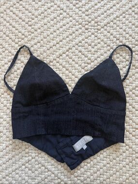 Dark Denin Crop Bralette with Thin Straps